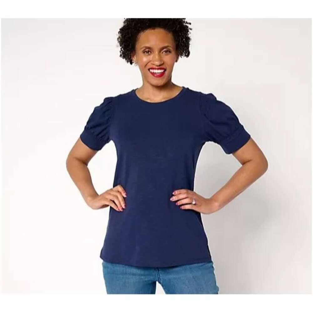 Belle Beach by Kim Gravel Double Smocked Sleeve Top Twilight Small A686029